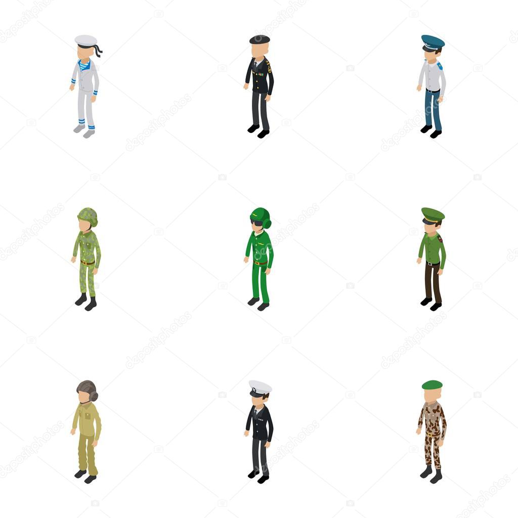 Soldier icons set, isometric style