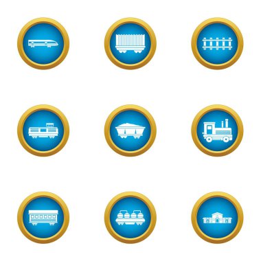 Tren Icons set, düz stil hareket