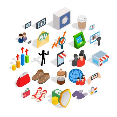 Alışveriş Icons set, izometrik stili