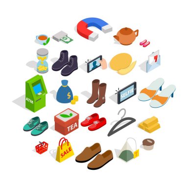 Kadın giyim simgeler ayarla, izometrik stili