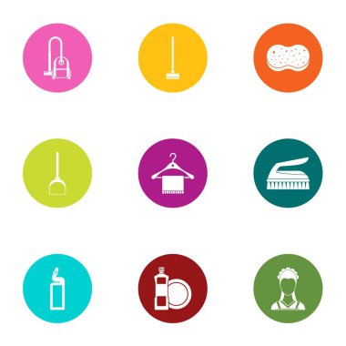 Temizlik Icons set, düz stil kat