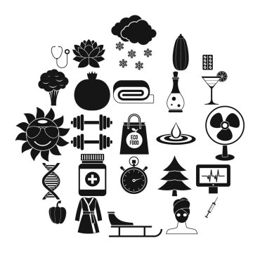 Spor salonu Icons set, basit tarzı