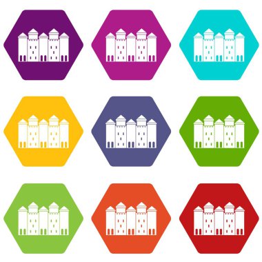 9 vektör eski kale Icons set