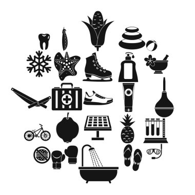 Tatil tropikal Icons set, basit tarzı