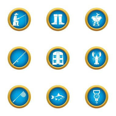 Ticaret Icons set Balık tutma tarzı düz