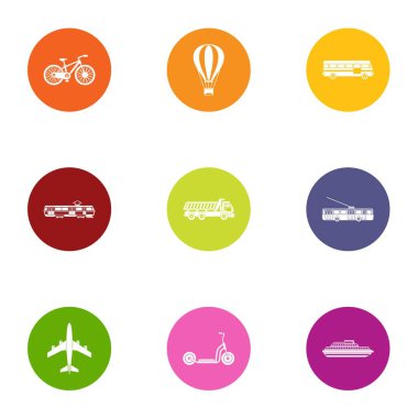 İnsanlar Icons set, düz stil tekniği taşımacılığı