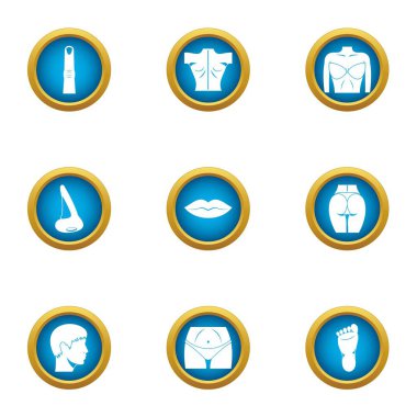 Tonda vücut Icons set, düz stil