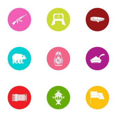 Askeri harekat Icons set, düz stil