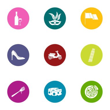 Mutluluk Icons set, düz stil