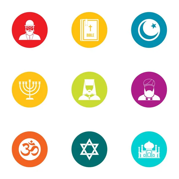 Faith icons set, flat style — Stock Vector