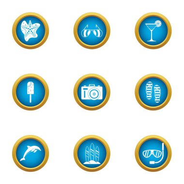 Turist fotoğraf Icons set, düz stil