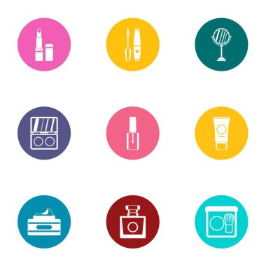 Kozmetik üretim Icons set, düz stil