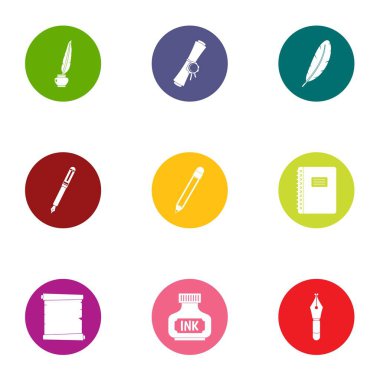 Üyelik Icons set yazılı. Düz beyaz arka plan üzerinde izole web için 9 yazılı eğilimleri vektör simge kümesi