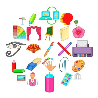Sanat Atölyesi Icons set, karikatür tarzı