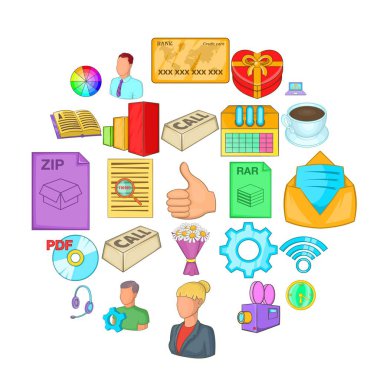 Agresif pazarlama Icons set, karikatür tarzı