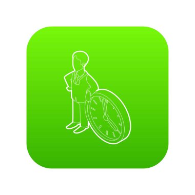 İşadamı ve saati gösteren 4 saat simgesi yeşil vektör