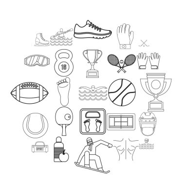 Profesyonel sporcu Icons set, anahat stili