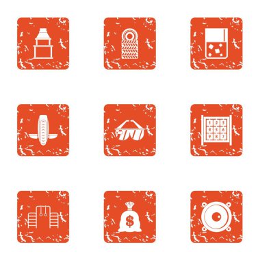 Para park Icons set. 9 para park vektör simgeler beyaz arka plan üzerinde izole web için grunge set