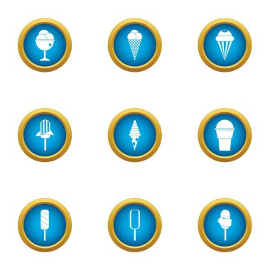 Kremalı dondurma Icons set, düz stil