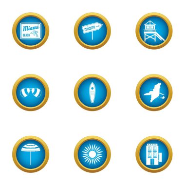 Plaj tan simge seti, düz stil