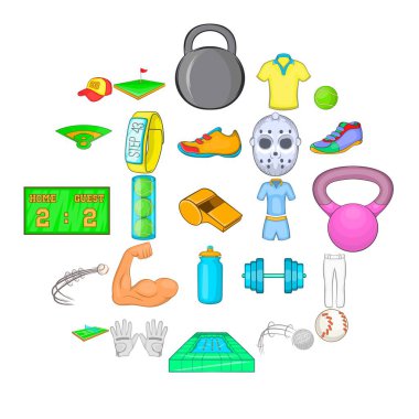 En iyi atlet Icons set, karikatür tarzı