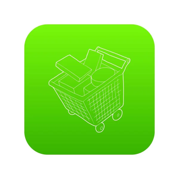 Продажа корзины с коробками иконка зеленый вектор — стоковый вектор