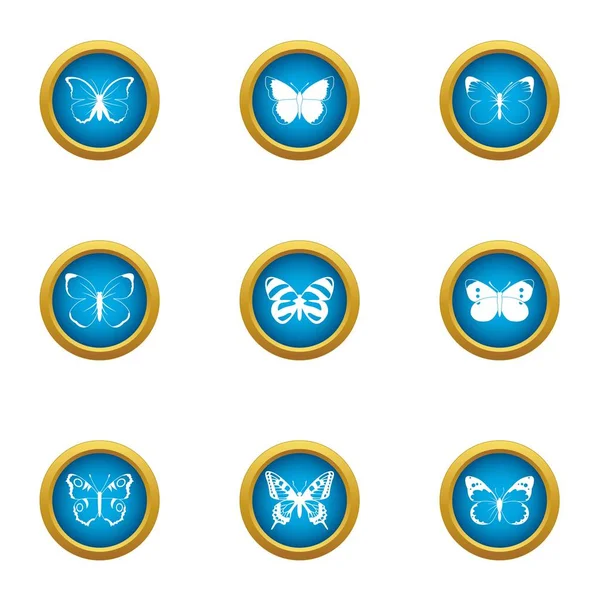 Schmetterlingsmuster Icons Set, flacher Stil — Stockvektor
