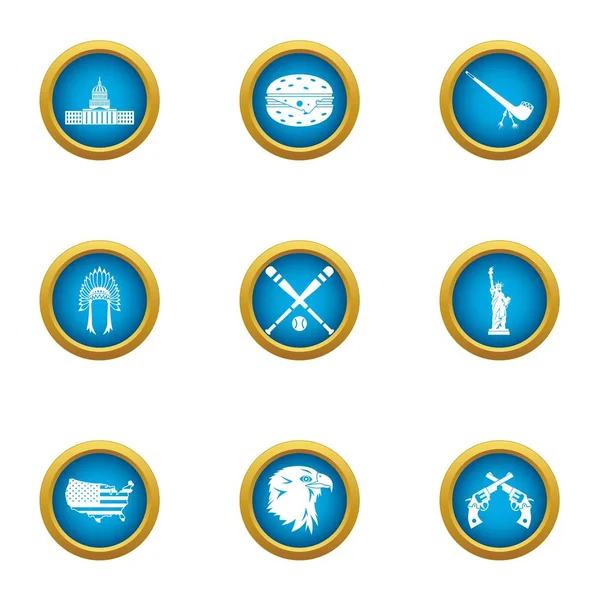 Country border icons set, flat style — Stock Vector