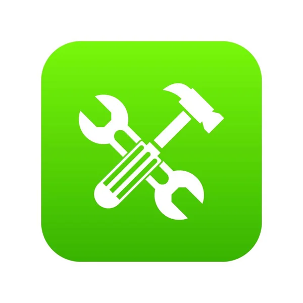 Hammer und Schraubenschlüssel Symbol digital grün — Stockvektor
