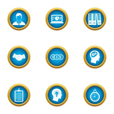 İş küre simgeler kümesi. Düz beyaz arka plan üzerinde izole web için 9 iş küre vektör simge kümesi