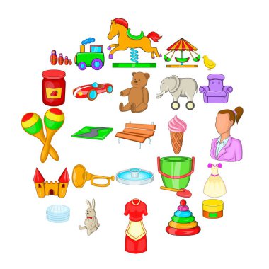 Kreş hizmetçi Icons set, karikatür tarzı