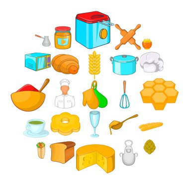 Ekmek fırınları Icons set, karikatür tarzı