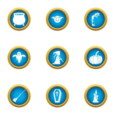 Korkutucu ip Icons set, düz stil