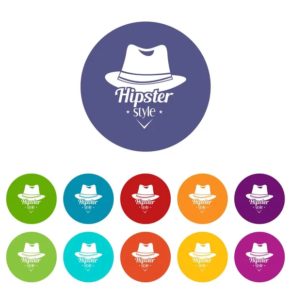 Hipster iconos sombrero conjunto vector de color — Vector de stock