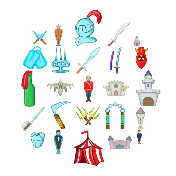 Conjunto de iconos beligerantes, estilo de dibujos animados — Vector de stock