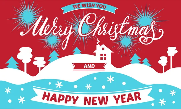 Merry Christmas landschap concept banner, eenvoudige stijl — Stockvector