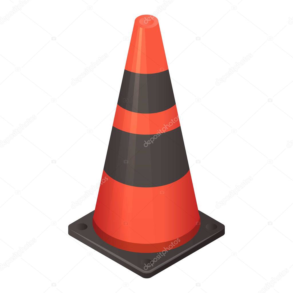 Red black road cone icon, isometric style