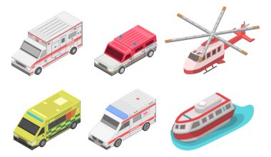 Ambulans simge seti, izometrik stili