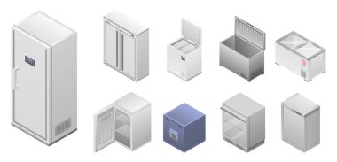 Freezer icon set, isometric style clipart