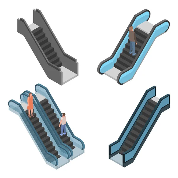 Zestaw ikon schodów ruchomych, izometryczny styl — Wektor stockowy