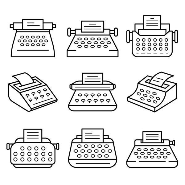 Jeu d'icônes de machine à écrire, style contour — Image vectorielle