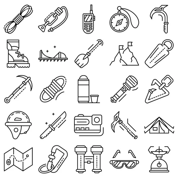 Mountaineering equipment icon set, outline style — Stock Vector