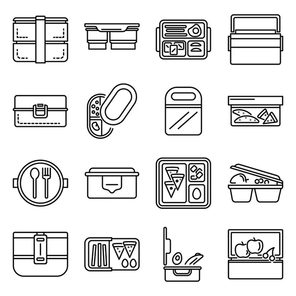 Lunchbox pictogrammenset, Kaderstijl — Stockvector