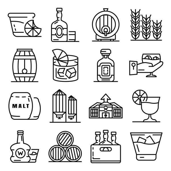 Conjunto de iconos de whisky, estilo de contorno — Vector de stock