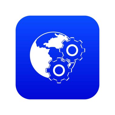 Dünya gezegeni ve dişli simgesini dijital mavi