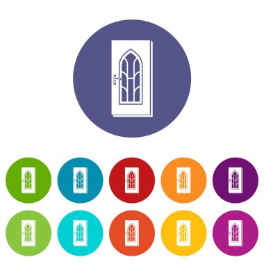 Kemerli cam kapı simgeler kümesi vektör renk