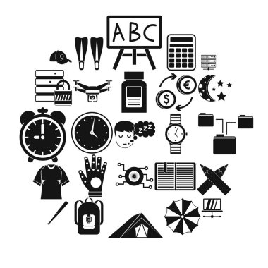 Akşam sınıfları Icons set, basit tarzı