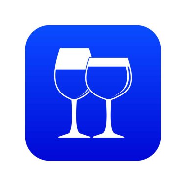 İki kadeh şarap simgesi dijital mavi