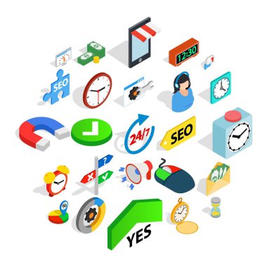 Çalışma saat simgeler kümesi, izometrik stili