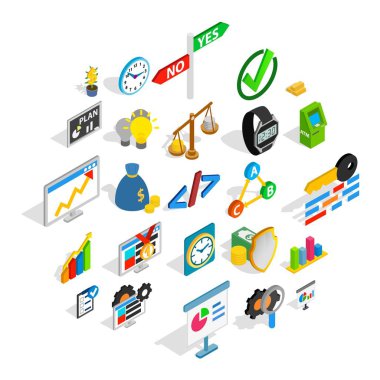 Altın saat Icons set, izometrik stili